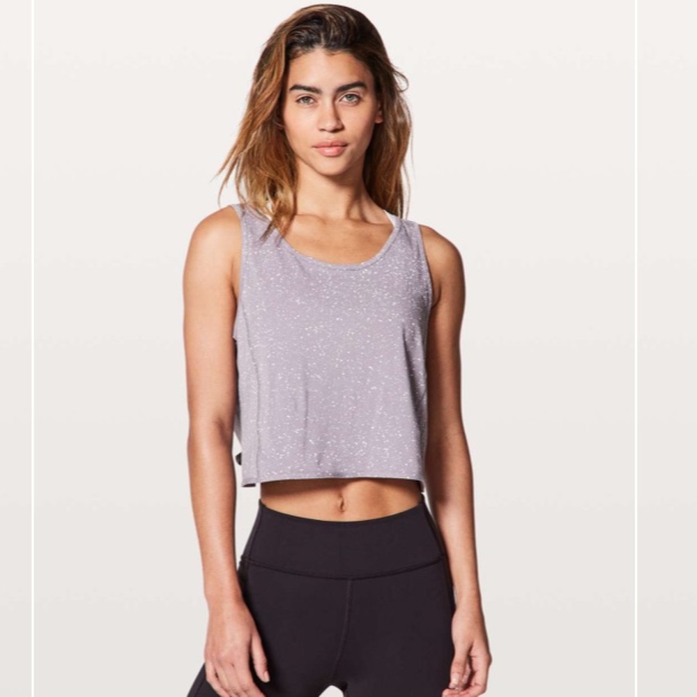 Lululemon It’s A Tie Crop Top Splatter Print Dusty Dawn Purple Wrap Muscle Dance